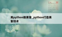 用python做黑客_python打造黑客技术