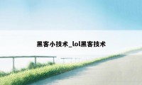 黑客小技术_lol黑客技术