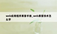 web应用程序黑客手册_web黑客技术怎么学