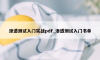 渗透测试入门实战pdf_渗透测试入门书单