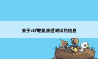 关于ctf靶机渗透测试的信息