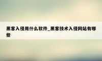 黑客入侵用什么软件_黑客技术入侵网站有哪些