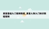 黑客基础入门视频教程_黑客人物入门知识教程视频