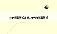 app渗透测试方法_apk的渗透测试